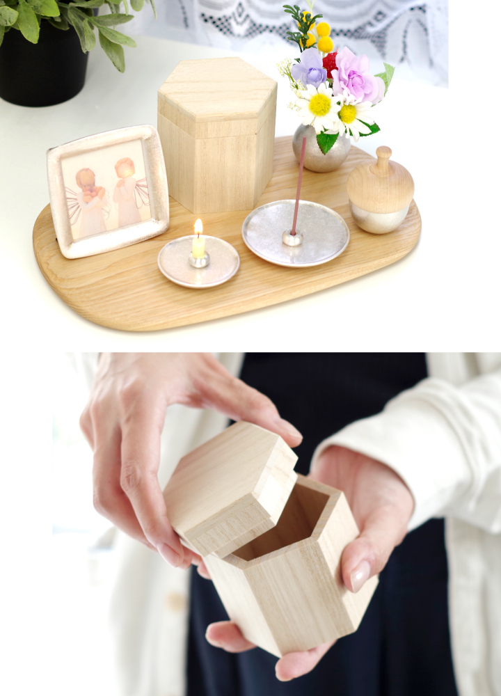 木製独自のぬくもりを感じるミニ骨壷