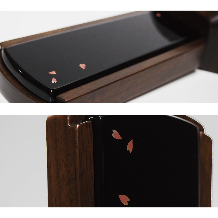 ひらひらと舞う桜を蒔絵で描いたシンプルで上品なお位牌「葵 呂色 黒」