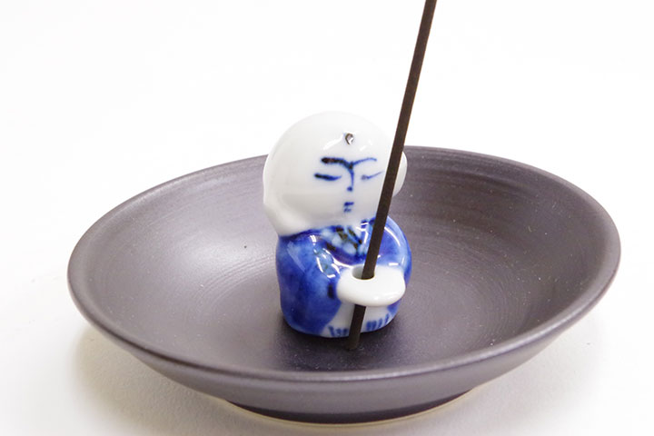 線香立て 日本製 有田焼 お地蔵様 青 ブルー 香皿 香立てセット香立て